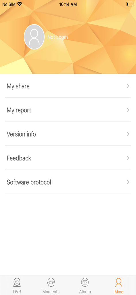 RoadCam app user profile and settings screen