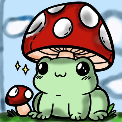 a cute frog with a mushroom hat