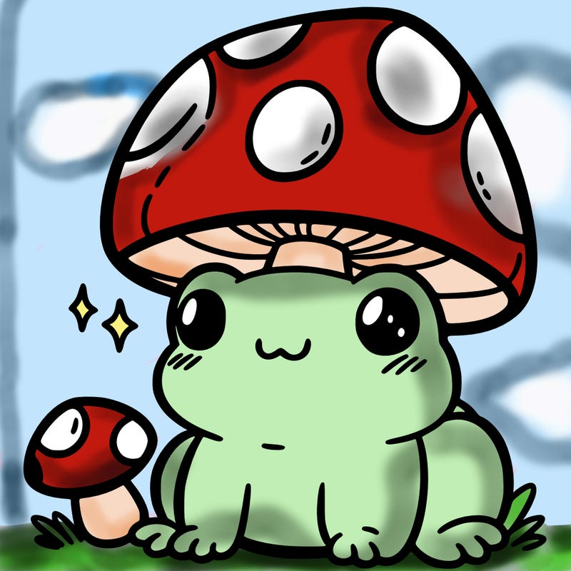 a cute frog with a mushroom hat