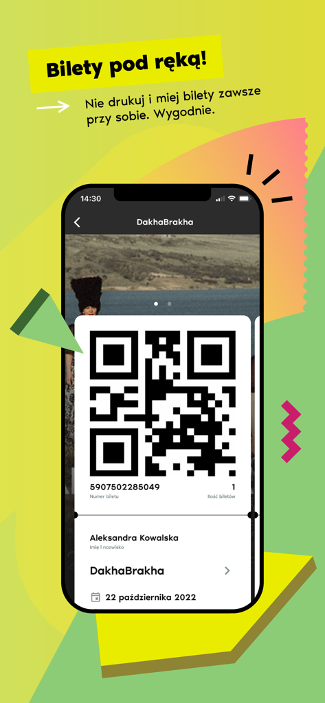 Going. - bilety na koncerty - Mobile event ticket with a QR code displayed in the Going app interface