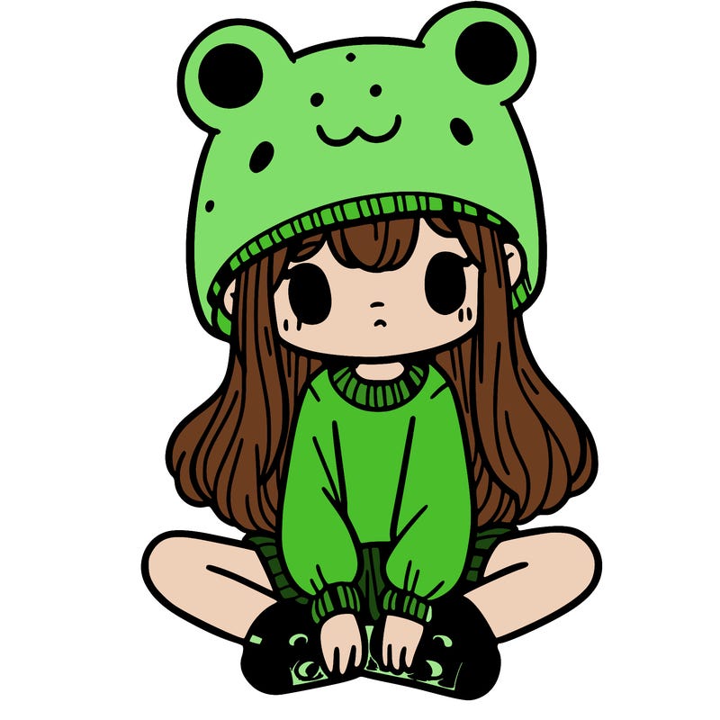 a girl wearing a frog hat and some frog socks