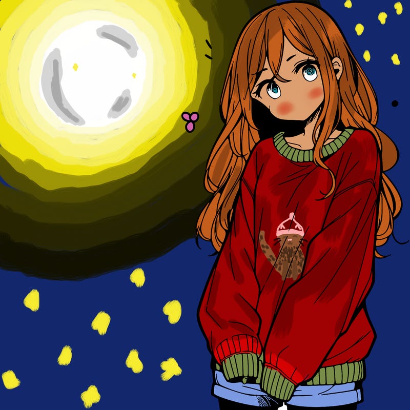manga teen girl  in a sweater and baggy pants