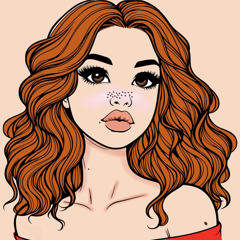 realistic girl with wavy hair and lips