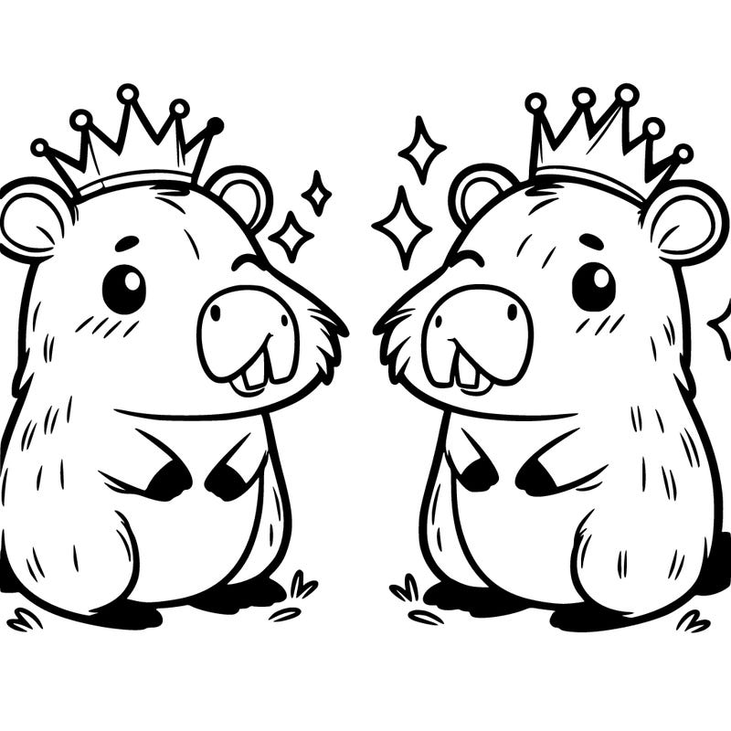 2 cartoon capybaras with crowns