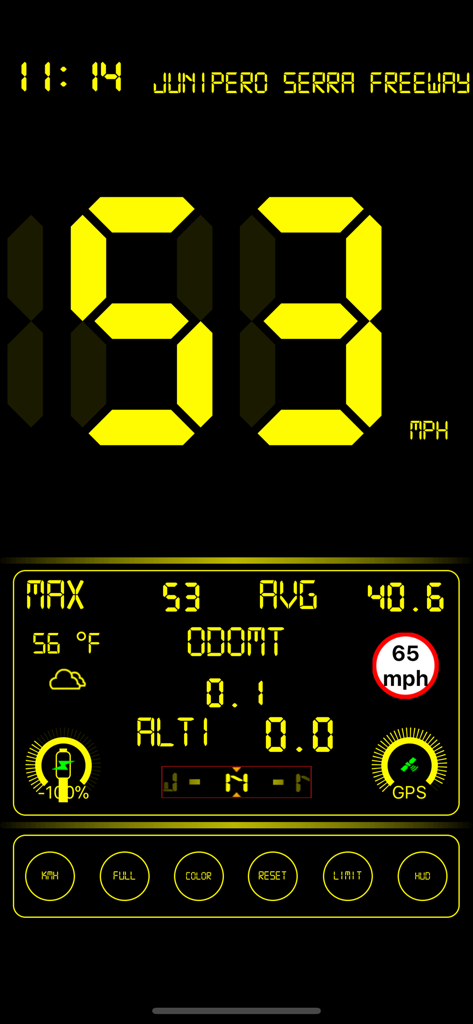 Speedometer .. - Digital speedometer mobile app showing current speed and driving statistics on a black background