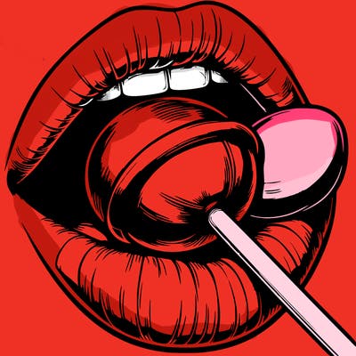 realistic mouth biting into a lollipop