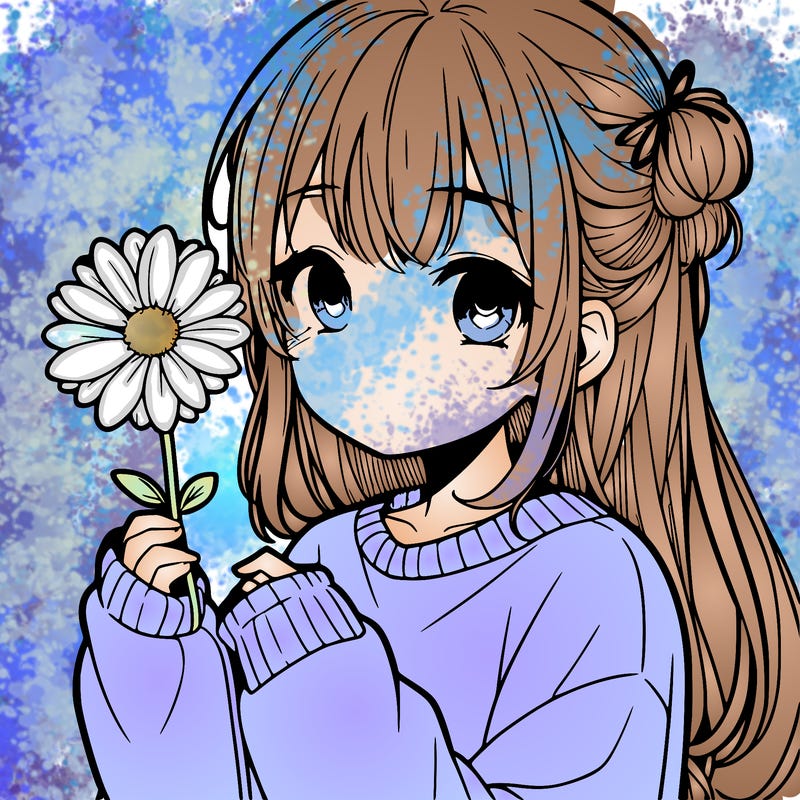 manga girl holding a flower