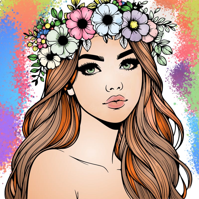 realistic woman with flowers crown