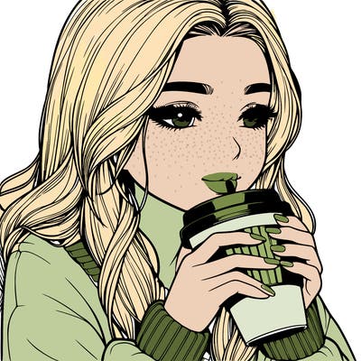 realistic girl drinking coffee