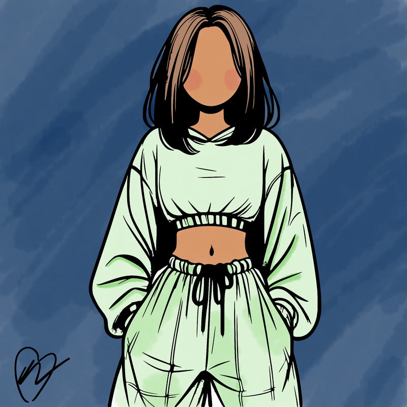 realistic girl faceless with baggy pants and a crop top