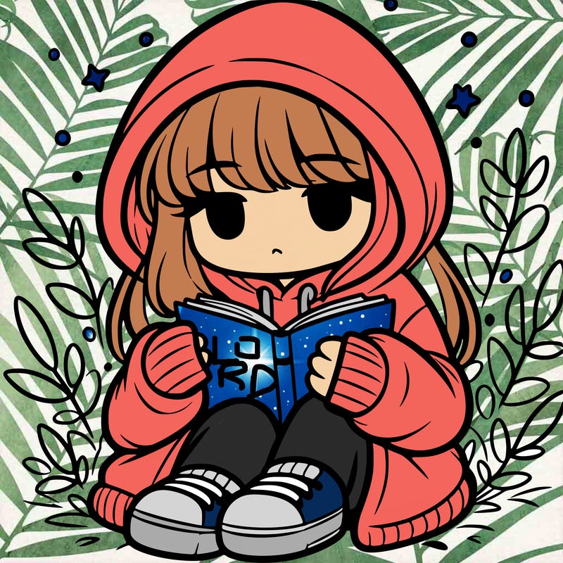 girl in oversized hoodie reading a book