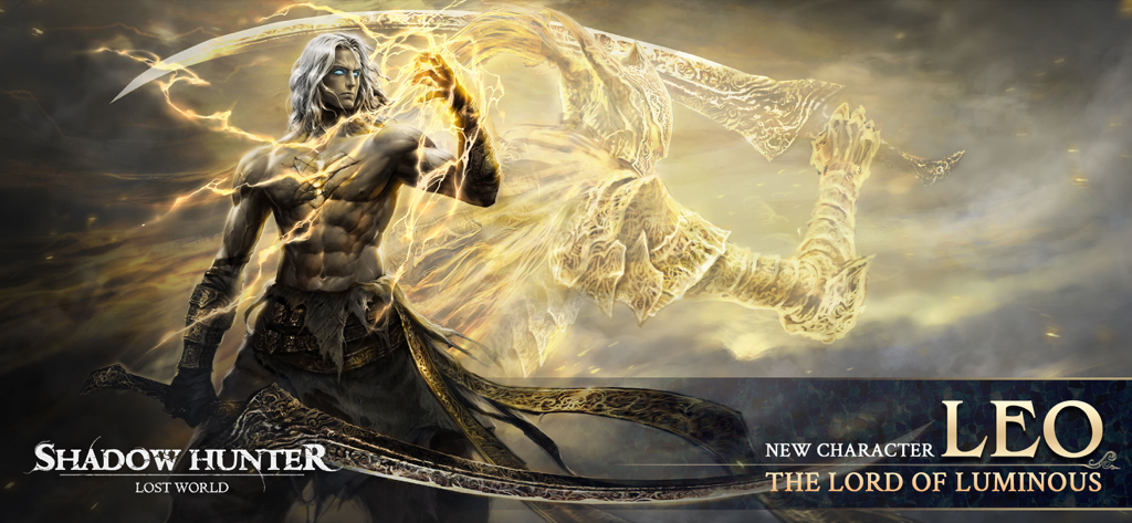 Shadow Hunter: Premium - Arte promocional de Shadow Hunter Lost World con el nuevo personaje Leo el Señor de la Luminiscencia con poderes de rayo