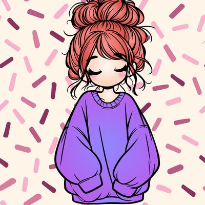 girl with baggy sweatshirt and messy bun