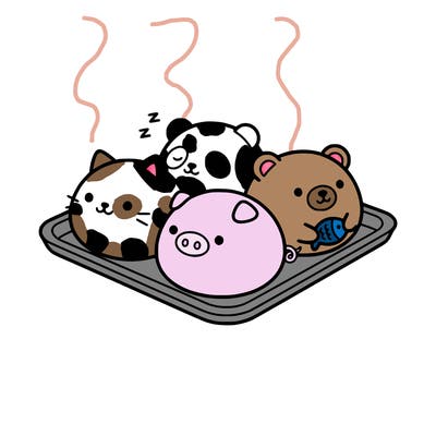 cute mochi animals on a tray