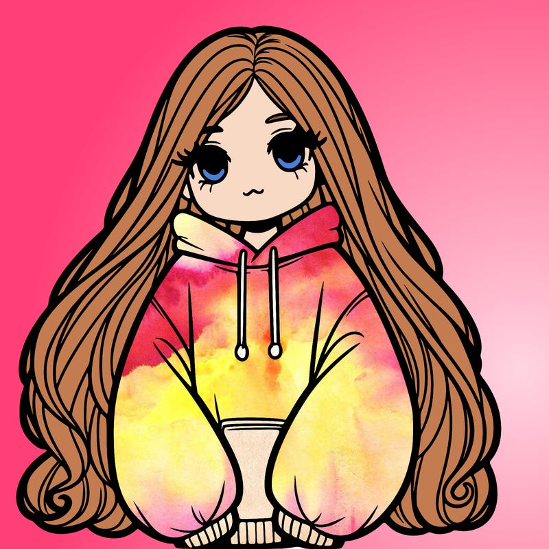 girl with an oversized hoodie on and long hair