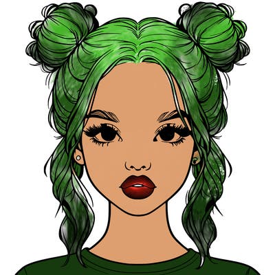 realistic girl with two buns in hair and lips
