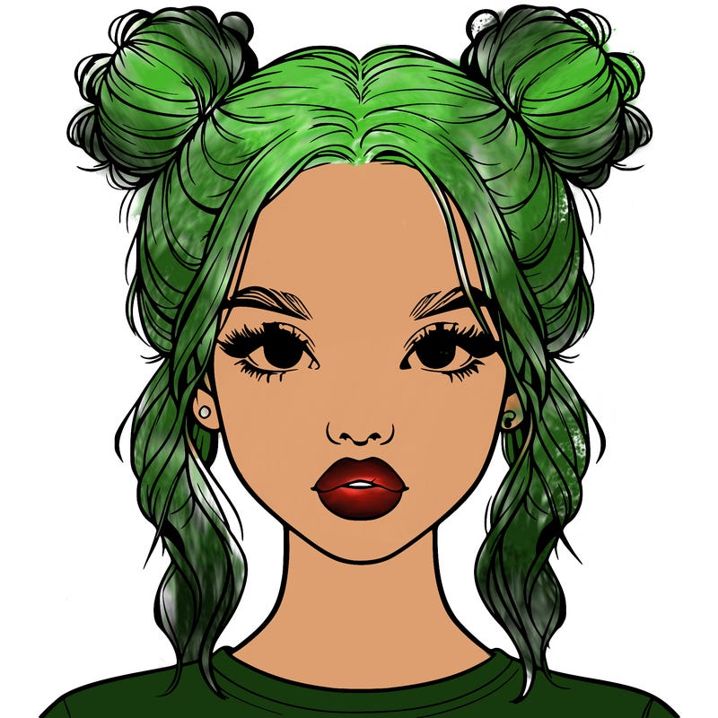 realistic girl with two buns in hair and lips