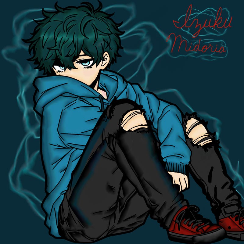 a male hoddie ripped jeans messy hair anime