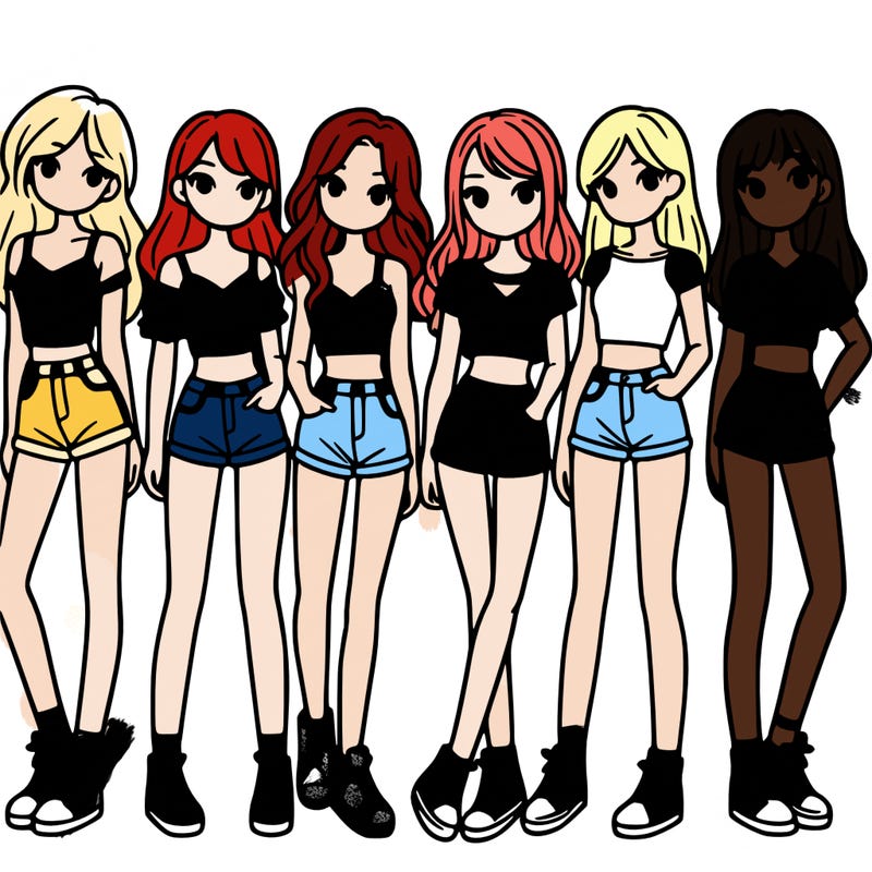 a group of girls wearing crop tops and shorts