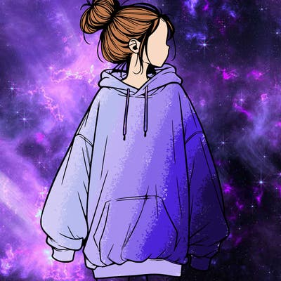 realistic girl with a oversized sweatshirt on and a bun