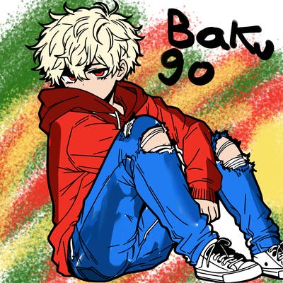 a male hoddie ripped jeans messy hair anime