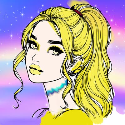 realistic girl with a ponytail on her hair and lips