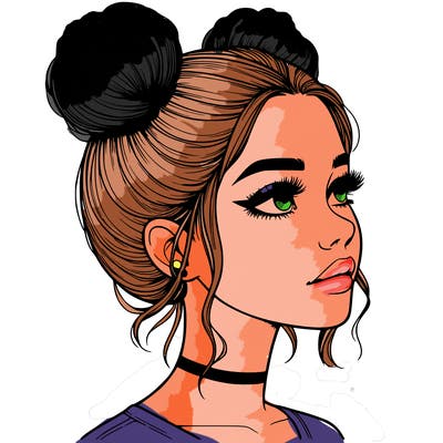 realistic girl with buns on the top of her head