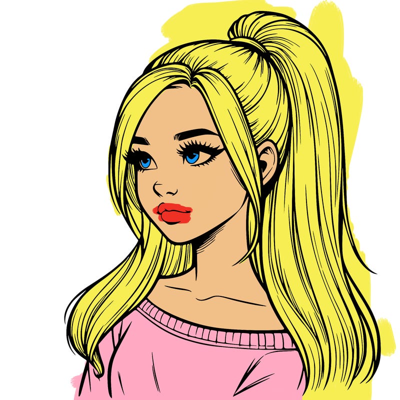 realistic girl with a high ponytail