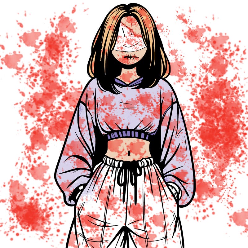 realistic girl faceless with baggy pants and a crop top