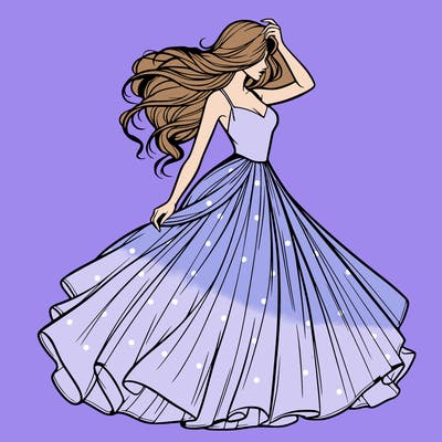 realistic woman with dress flowing in the wind