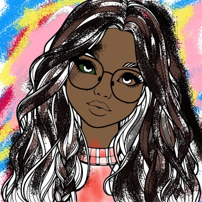 girl with long hair and freckles and glasses realistic