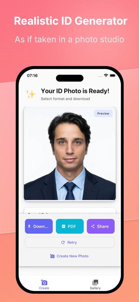 AI ID Image Generator - A professional ID photo of a man in a suit generated by the AI ID Image Generator app
