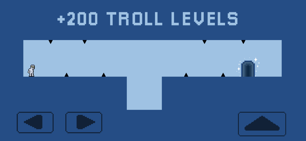 Die Again: Troll Game Ever - Gameplay-Screenshot von Die Again Troll Game, der einen 2D-Pixelart-Charakter in einem Platformer-Level mit Spikes und Fallen zeigt