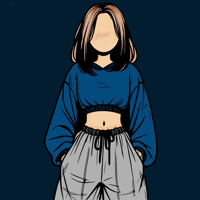 realistic girl faceless with baggy pants and a crop top