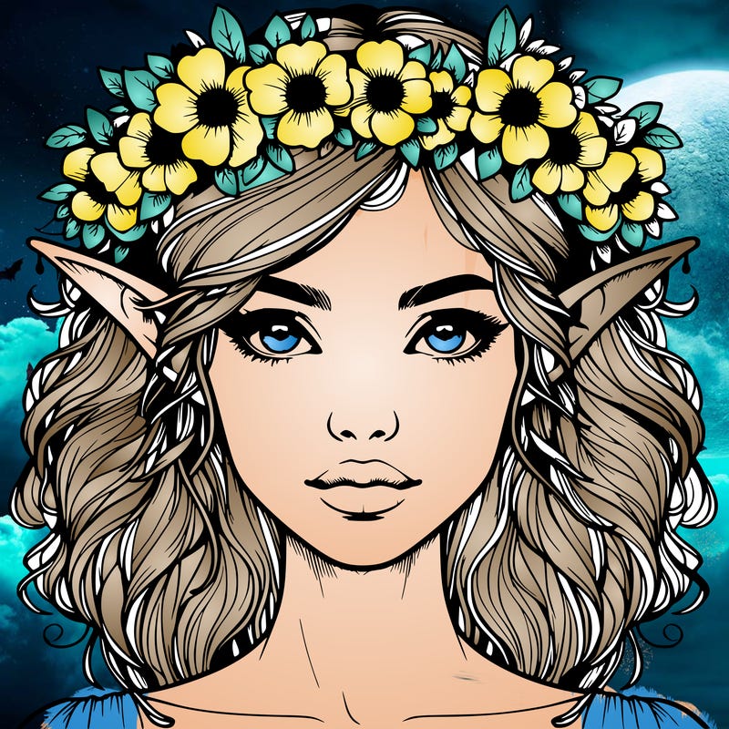 realistic female elf with flower crown