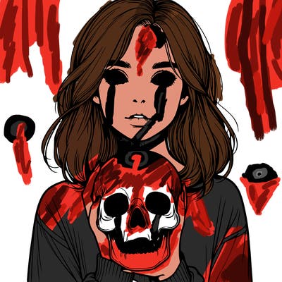 realistic girl holding a skull