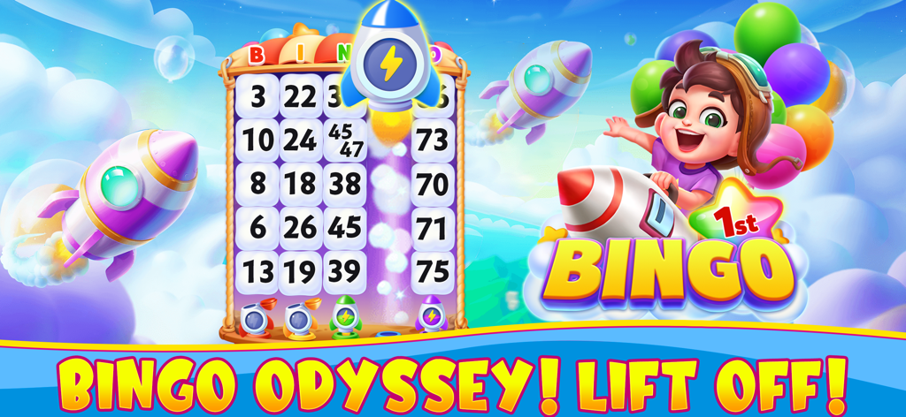 Bravo Bingo-Lucky Bingo Game - Bravo Bingo game screen with rocket odyssey theme and bingo card