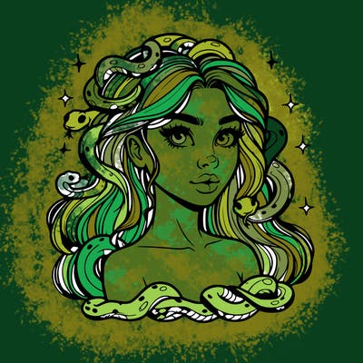 realistic girl with snakes as hair