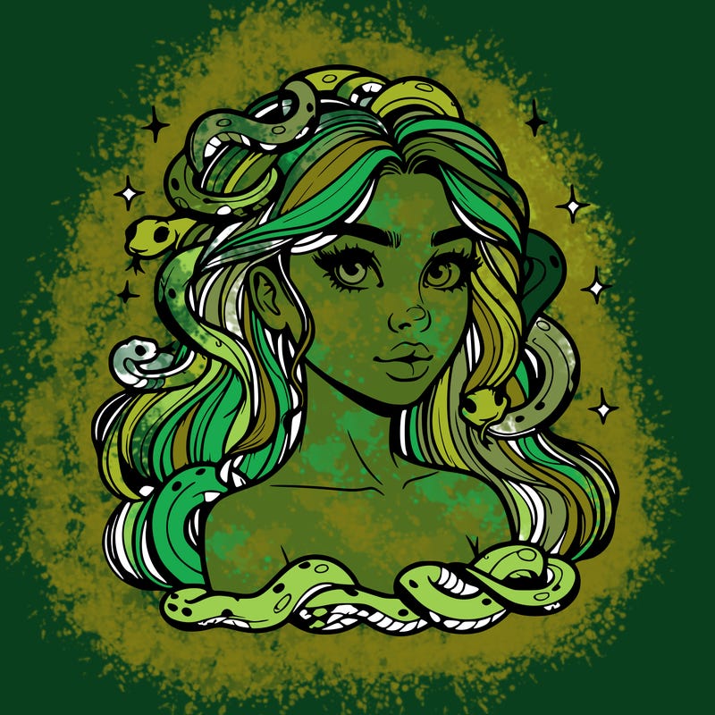 realistic girl with snakes as hair