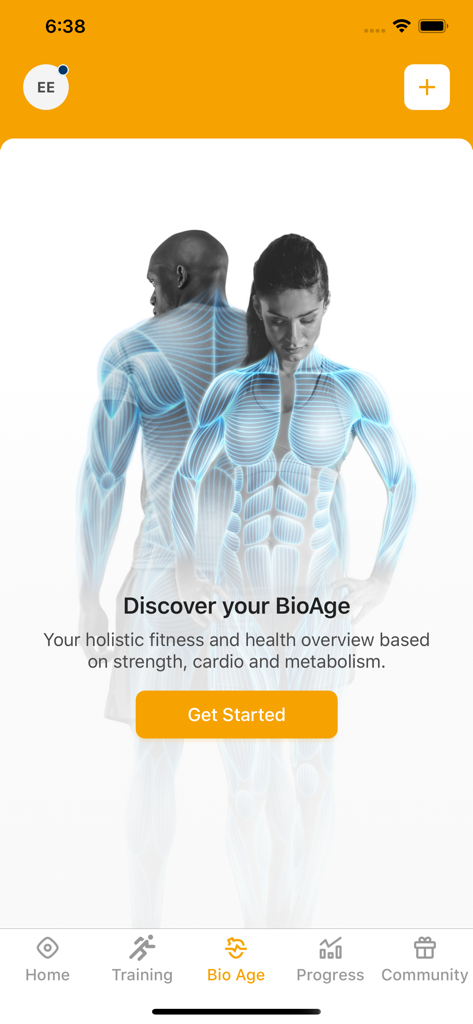 CK Fitness - CK Fitness App-Bildschirm, der die BioAge-Funktion für die ganzheitliche Gesundheitsverfolgung anzeigt