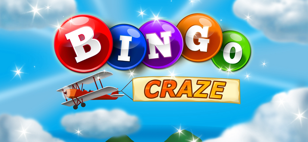 Bingo Craze! - Bingo Craze game logo featuring colorful letters and a red biplane pulling a banner against a bright blue sky