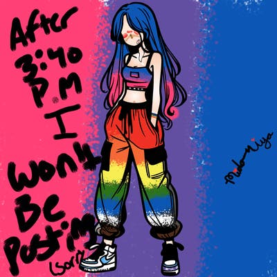 girl in baggy pants crop top and long hair