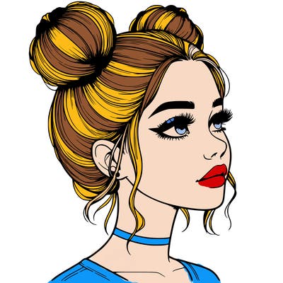 realistic girl with buns on the top of her head