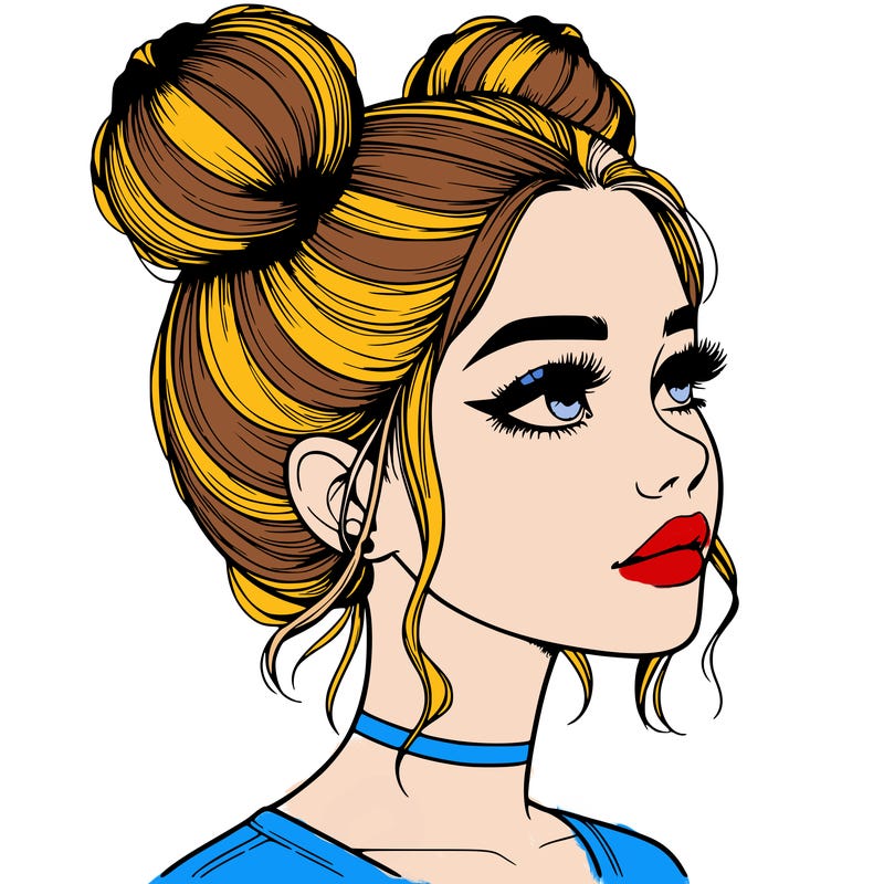 realistic girl with buns on the top of her head