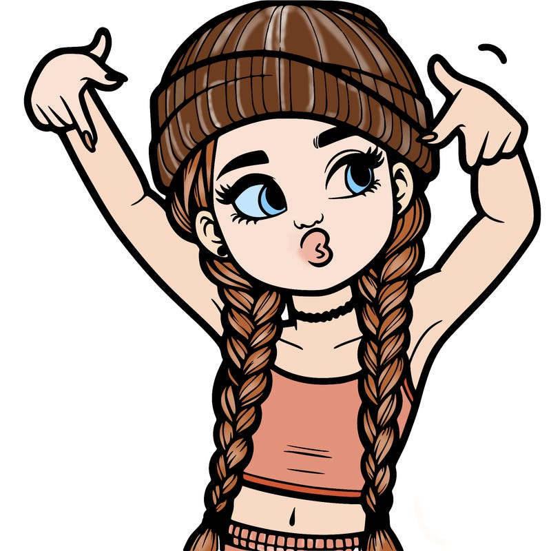 realistic teenage girl with braids and a beanie and crop top doing 🫶🏼