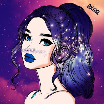 realistic girl with a ponytail on her hair and lips