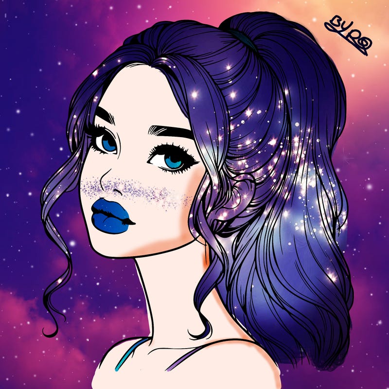 realistic girl with a ponytail on her hair and lips