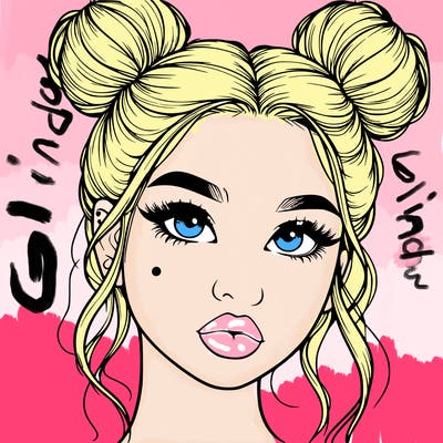 realistic girl with two buns on her hair and lips