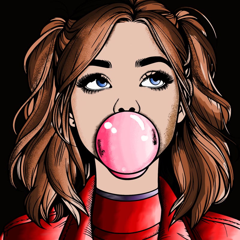 realististic girl blowing bubble -gum