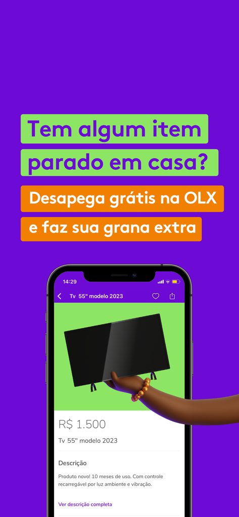 Tela de celular do app OLX mostrando um anúncio de TV de 55 polegadas à venda